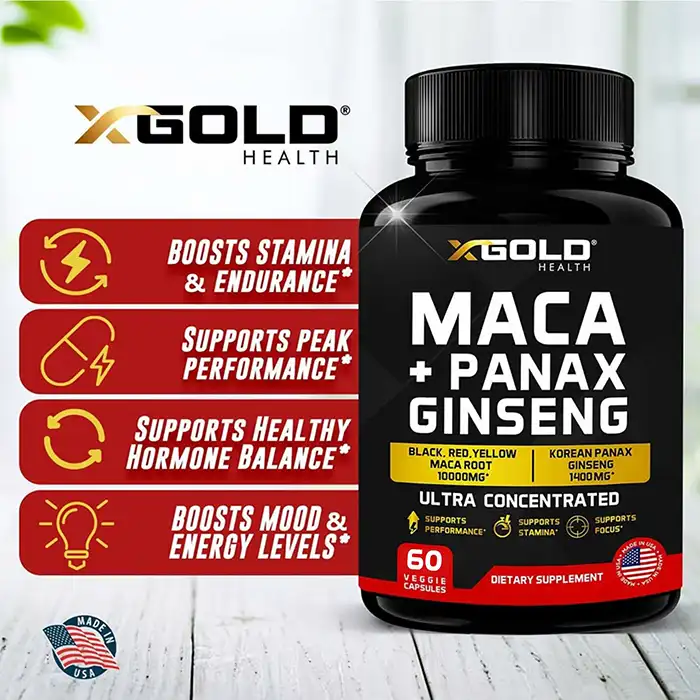 X Gold Health Maca+ Korean Panax Ginseng – 60 capsules (USA)